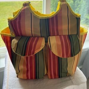 Colorful Striped Utility Tote with Pockets ideal for Gardening tools or crafts